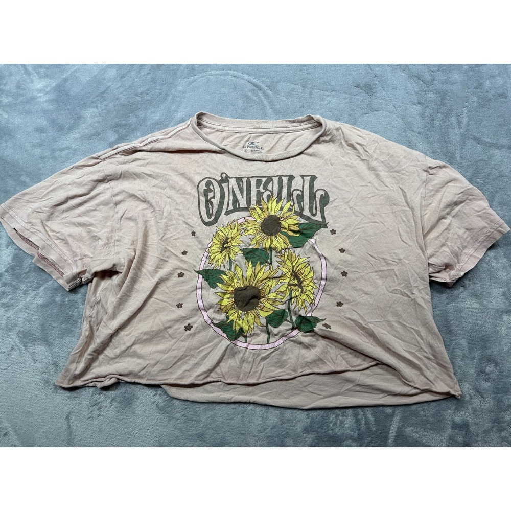 O'Neill Womens Cropped T-Shirt Dusty Pink Sunflower Floral Graphic Print Small